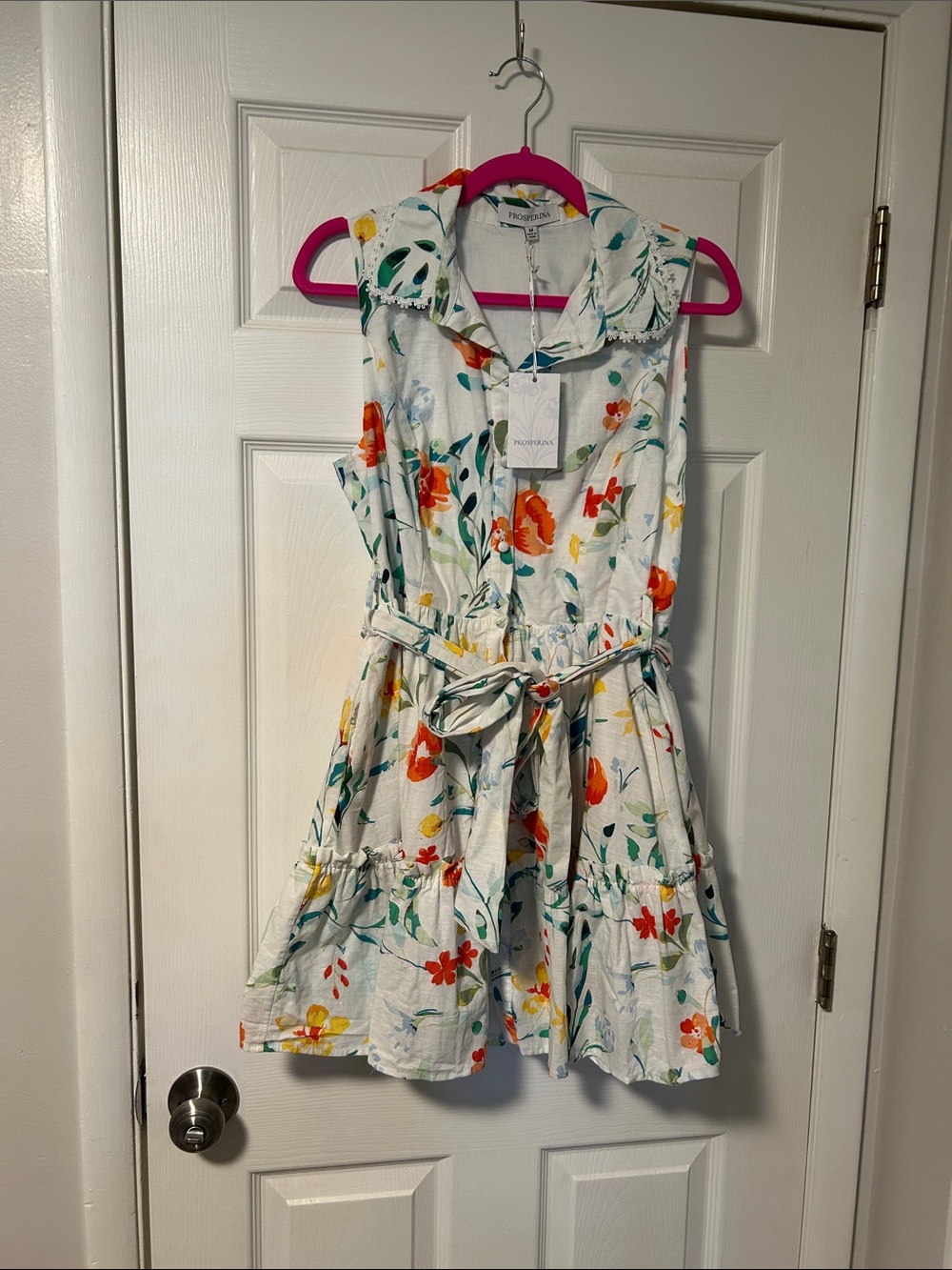Pippa & Julie White Floral Tie-Waist Mini Dress